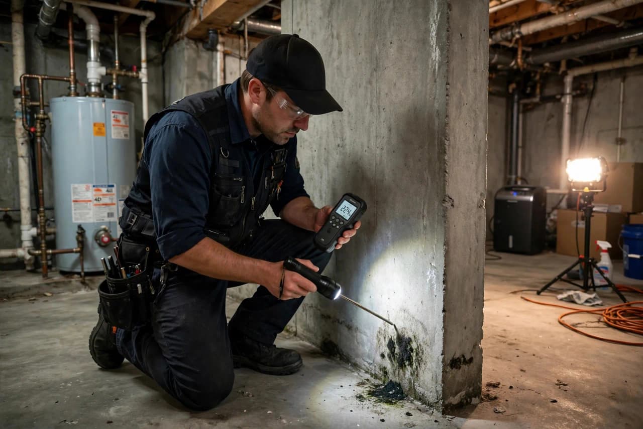 Professional mold inspection of a basement wall in an Albany NY home